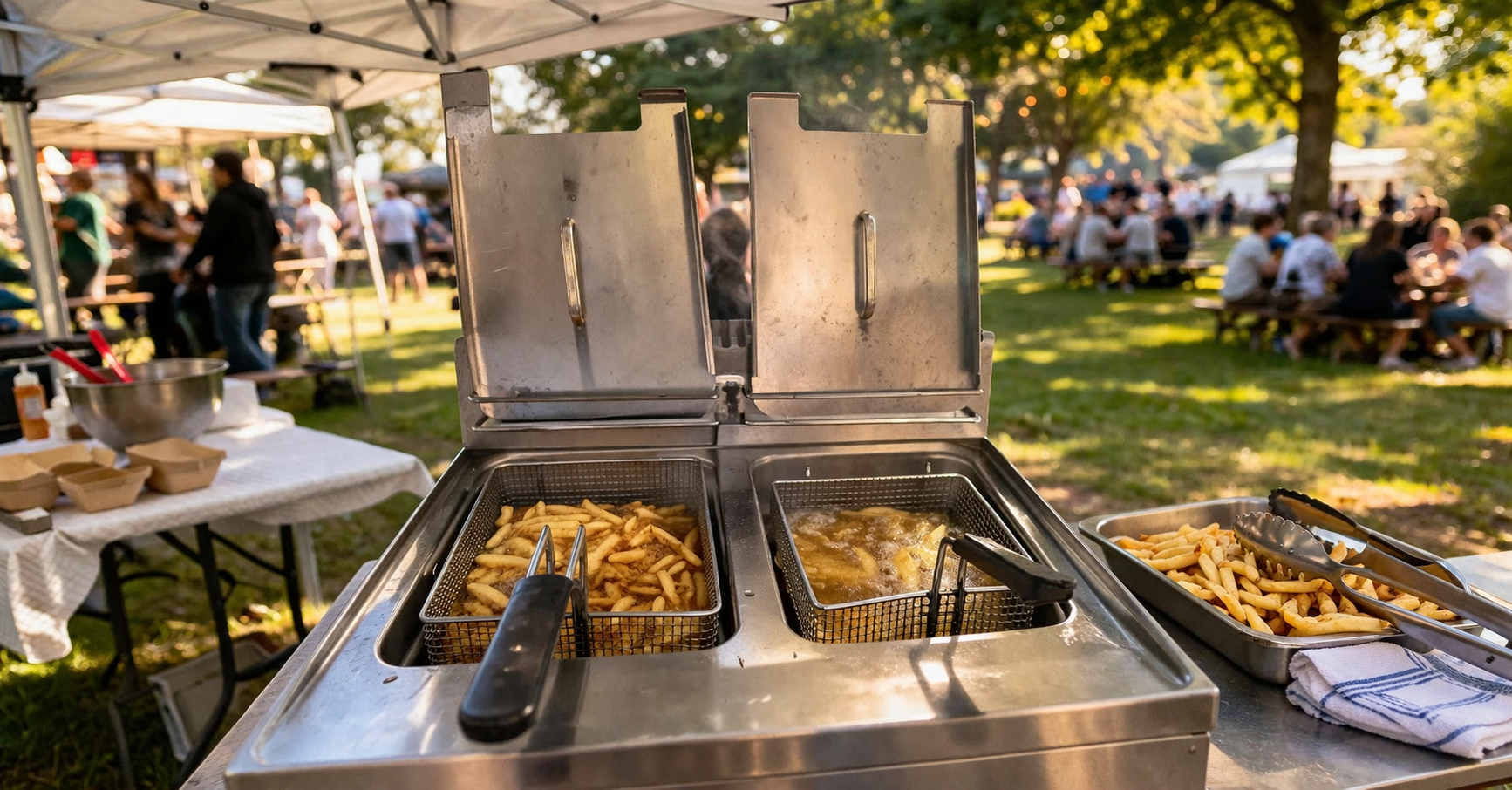 Friteuse professionnelle en fonctionnement lors d'un événement